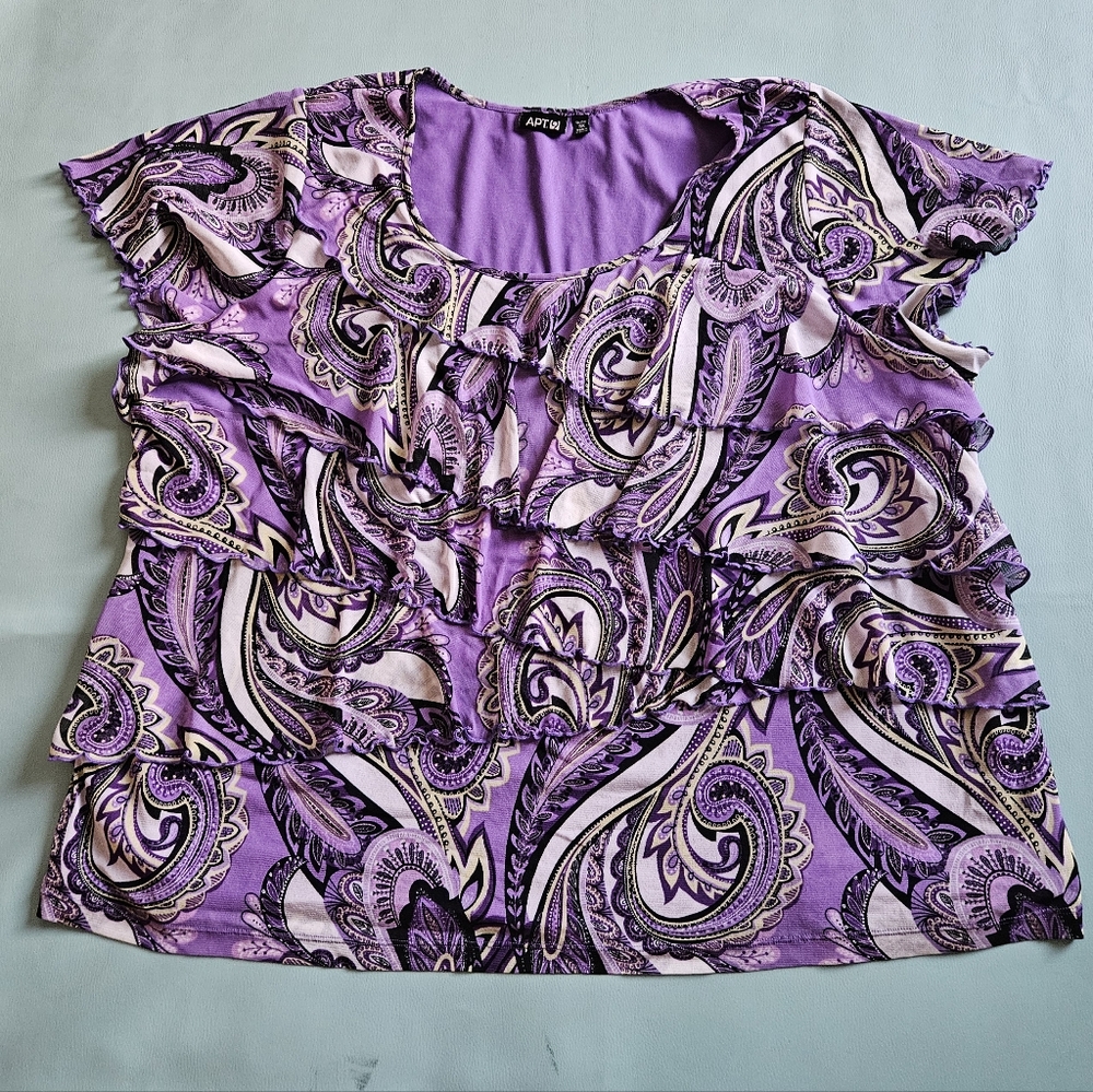 Apt. 9 Ruffled Stretchy Mesh Flutter Sleeves Top In Paisley Purple